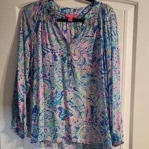 Lilly Pulitzer Blue and Pink Paisley Elsa Blouse